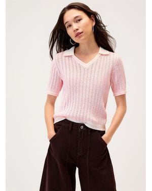 ONLY Contrast Trim Pointelle Knit Sweater - Red