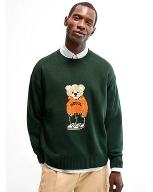 Le 31 Teddy Bear Jacquard Sweater - Green
