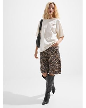 JJXX Leopard Print Denim Bermuda Short - White