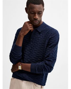 Le 31 Geometric Jacquard Knit Polo - Blue