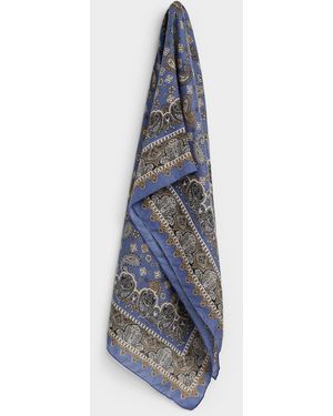 Simon's Lightweight Neutral Paisley Scarf - Blue