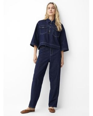 Saint Tropez Loesa Contrast Stitch Jeans Fit: Straight Leg, High Rise - Blue