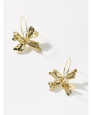 Pilgrim Hammered Flower Large Hoops - Metallic