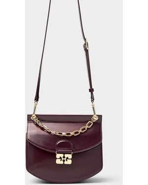 Ganni Burgundy Glossy Accordion Bag - White