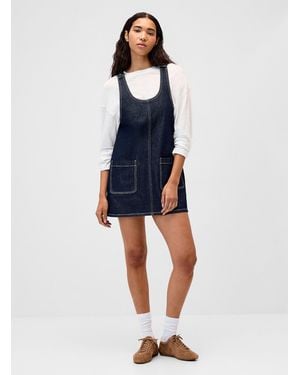Twik Denim Apron Dress With Pockets - Blue