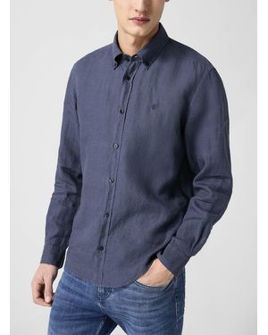 BOSS Embroidered Monogram Pure Linen Shirt - Blue