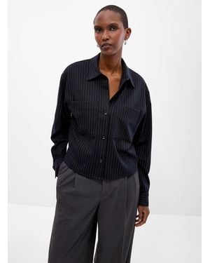 Contemporaine Boxy Banker Stripes Shirt - Blue