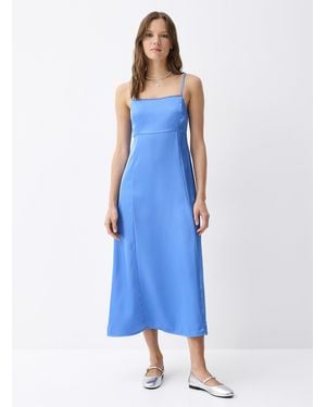 Twik Solid Satiny Maxi Dress - Blue