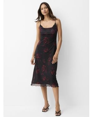 Icône Draped Collar Micromesh Midi Dress - Black