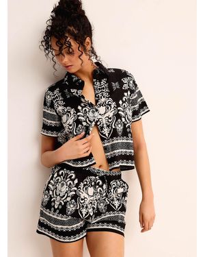 Simon's Ornamental Pattern Cropped Shirt - Black