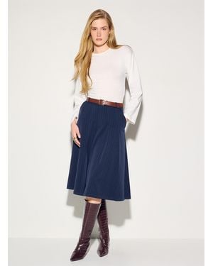 Icône Pleated Belted Flared Skirt - Blue