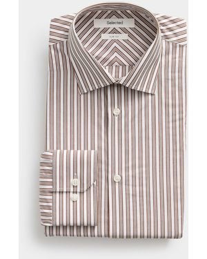 SELECTED Mocha Accent Stripe Shirt Slim Fit - Brown