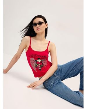 Ed Hardy Winged Heart Cropped Cami - Red