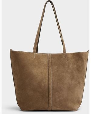 Vanessa Bruno Daily Topstitched Large Suede Tote - Brown