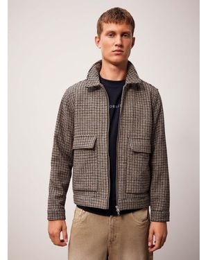 Lindbergh Houndstooth Zipped Coach Jacket - Brown