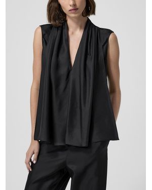 Loulou de Saison Sade Draped Satin Blouse - Black