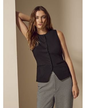 Icône Dense Knit Covered Buttons Elongated Vest - Blue