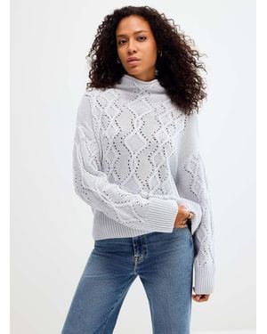 Part Two Textured Openwork Mock - White