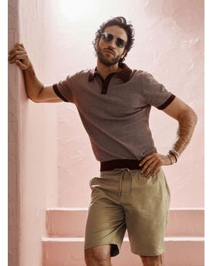 Le 31 Retro Stripe Knit Polo - Grey