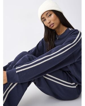 Twik Lace Stripes Fleece Sweatshirt - Blue