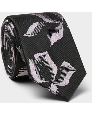 Le 31 Pink Floral Jacquard Pure Silk Tie - Black