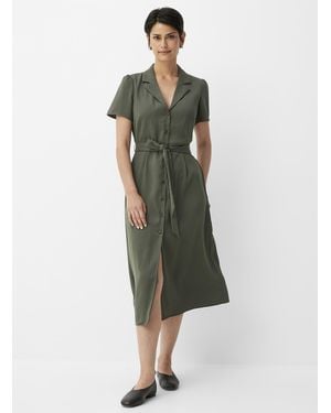 Contemporaine Notch Collar Belted Crepe Dress - Green