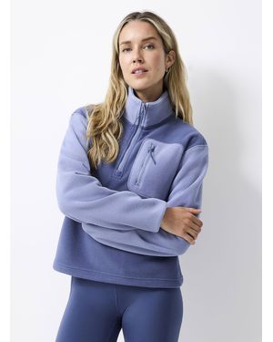 I.FIV5 Patch Pocket Mock Neck Polar Fleece Sweater - Blue