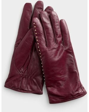Ichi Studded Genuine Leather Gloves - Purple