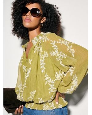 Icône Delicate Embroidery Smocked Blouse - Yellow