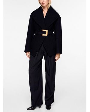 Balmain Bouclé Wool Belted Peacoat - Blue
