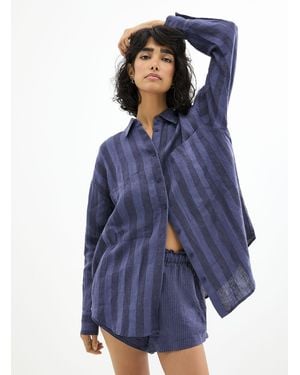 Left On Friday Cute Striped Linen Short - Blue