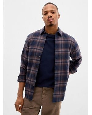 Le 31 Faded Plaid Flannel Shirt Modern Fit - Blue