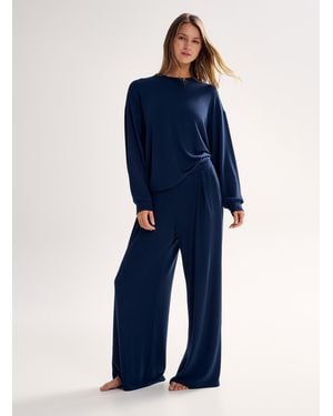 Miiyu Fine Ribbing Pleated Lounge Pant - Blue
