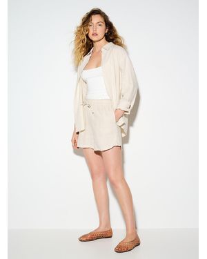 Ichi Touch Of Linen Elastic Waistband Short - White