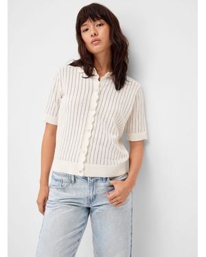ONLY Scalloped Trim Pointelle Knit Cardigan - White