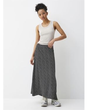 Twik Textured Crepe Long Slit Skirt - Grey