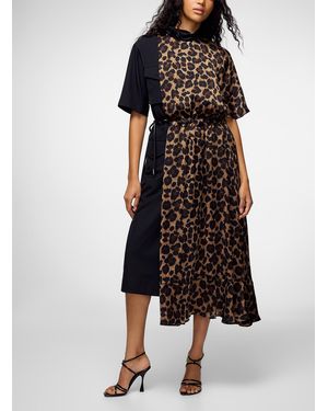 Sacai Leopard Print Mixed Material Long Dress - Black