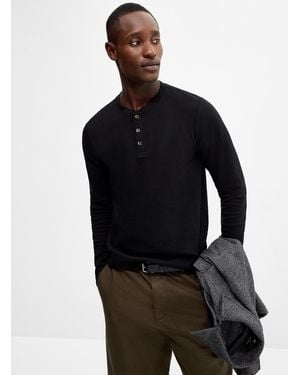 Le 31 Waffle Jersey Henley T - Black