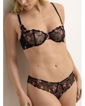 Fleur du Mal Embroidered Roses Black Brazilian Panty Nylon And Polyester