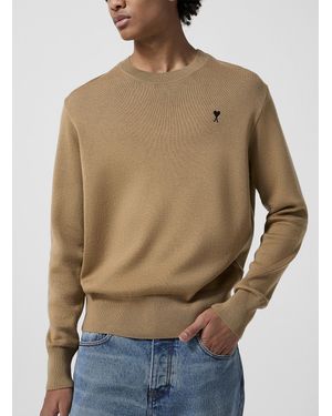 Ami Paris De Coeur Merino Wool Sweater - Natural
