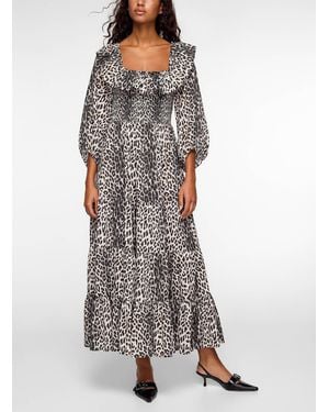 RIXO London Gabriel Ruffled Leopard Print Dress - Grey