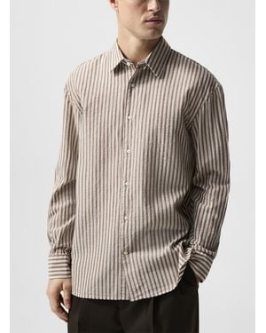 Officine Generale Striped Seersucker Cotton Shirt - Grey