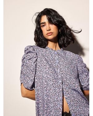 Icône Puffy Shoulders Lightweight Floral Blouse - Purple
