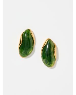 Simon's Gold Gemstone Large Earrings - Green