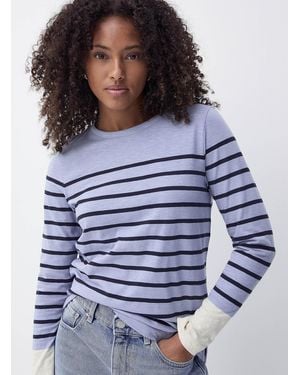 Contemporaine Striped Slub Organic Cotton T - Blue