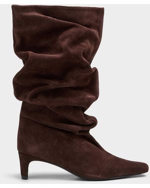 STAUD Wally Gathered Suede Heeled Boot Women - Brown