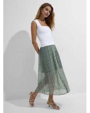 Icône Sheer Chiffon Buttoned Midi Skirt - Green