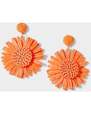 Simon's Large Raffia Flower Earrings - Orange