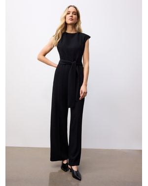 HUGO Kathalia Knotted Belt Crepe Jumpsuit - Black