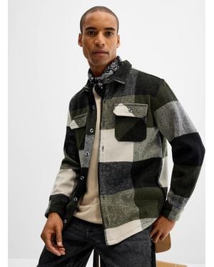 Point Zero Giant Check Brushed Overshirt - Black